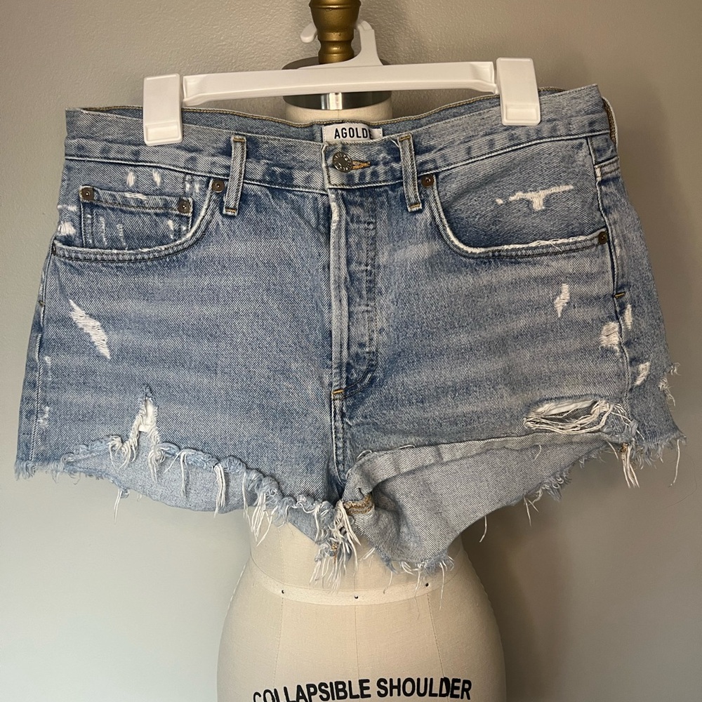 Agolde Women's Frayed Denim Shorts - Light Blue